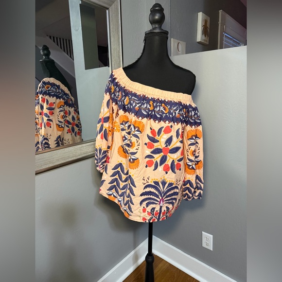 Farm Rio Off the Shoulder Tropical Bohemian Printed Poplin Top Medium. - Picture 3 of 8